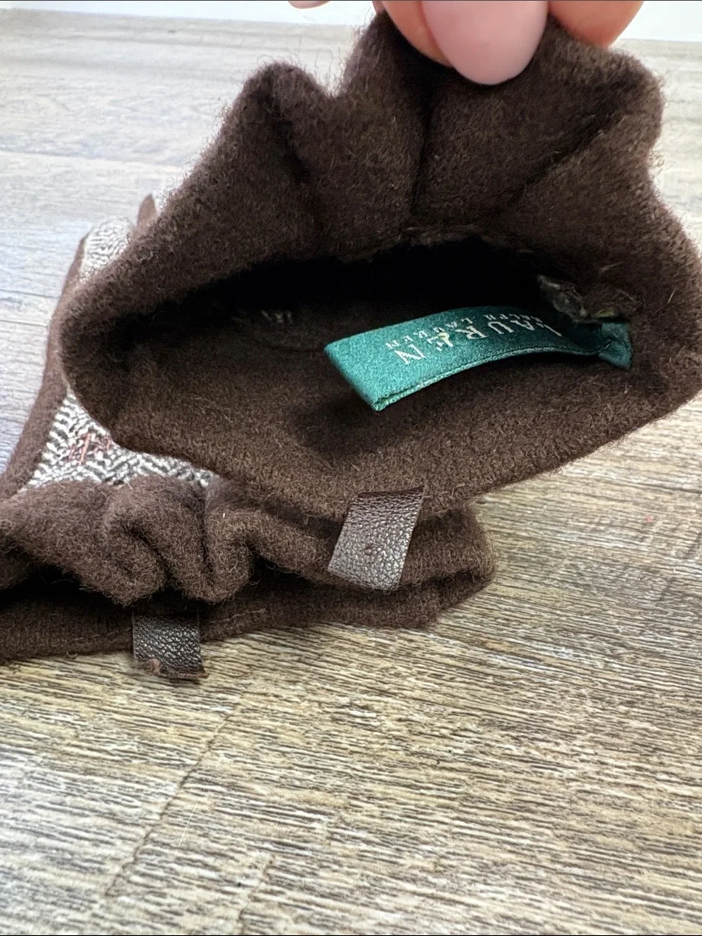 Lauren Ralph Lauren Wool Blend Herringbone Gloves Brown Cashmere Rabbit Hair